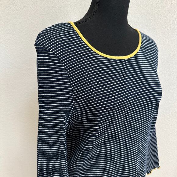 Modcloth Top 4X Plus Long Sleeve Striped Navy Blue Layer Nautical Twee Ribbed - Picture 4 of 11